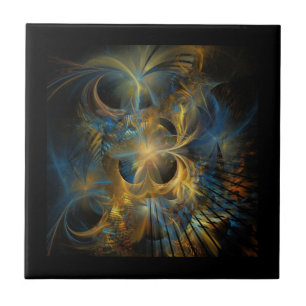 Schöne blaue und goldene Fraktale Fliese