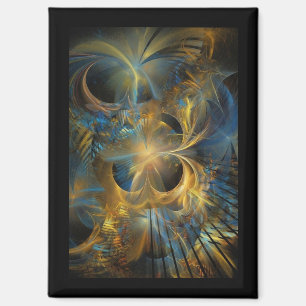 Schöne blaue und goldene Fraktale Magnet