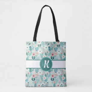 Schöne blaue und rosa Pastell-Volkskunstblumen Tasche