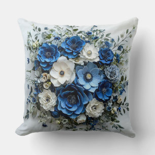 Schöne blaue und weiße Blumenarrangement Kissen