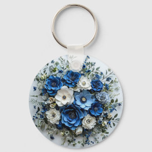 Schöne blaue und weiße Blumenarrangement Schlüsselanhänger