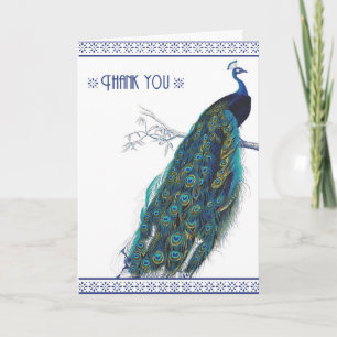 Schöne blaue Vintage-Pfau - Dankeskarten Dankeskarte