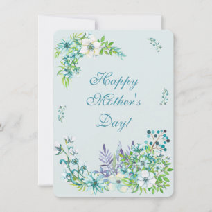 Schöne blaue Wasserfarben-Blumen - Muttertag Feiertagskarte