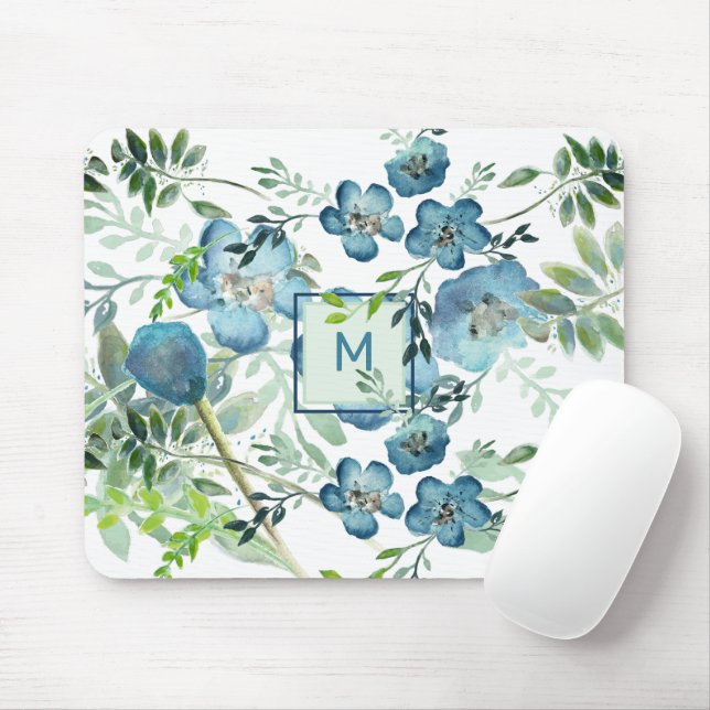 Schöne blaue Wasserfarbenflora mit anfänglichen Mousepad (Mit Mouse)