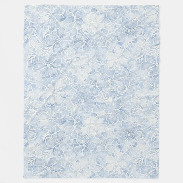 Schöne blaue weiße Blumen   Fleecedecke (Vorderseite)