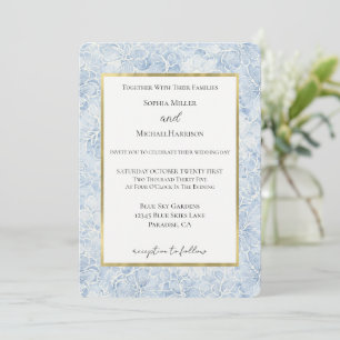 Schöne blaue weiße Blumen Hochzeit Einladung