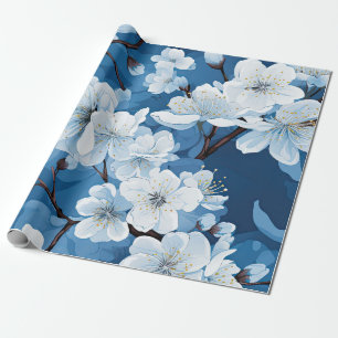 Schöne blaue Weiße Blüten Geschenkpapier