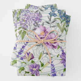 Schöne Blauen und violette Blumen Natur botanisch Geschenkpapier Set