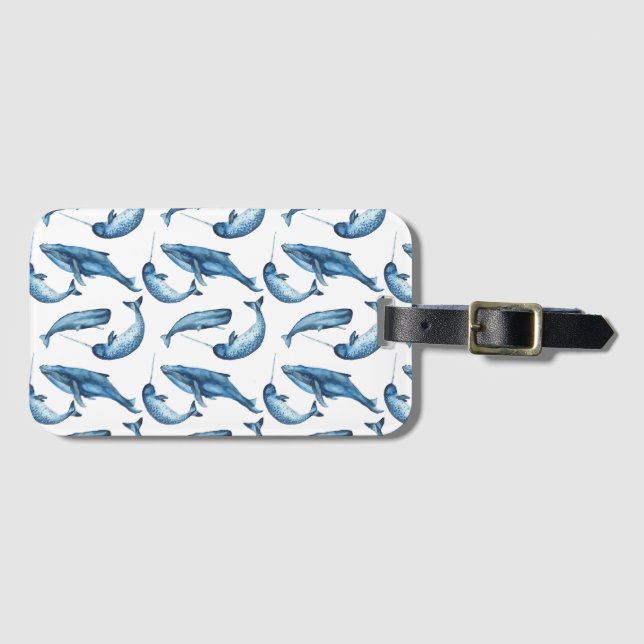 Schöne Blauwale und Narwhals | Gepäckanhänger (Vorderseite (Horizontal))