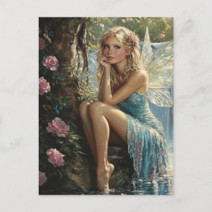 Schöne Blond Fairy und Rose Postkarte