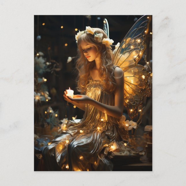 Schöne Blonde Fairy glühende Wings Fireflies Postkarte (Vorderseite)