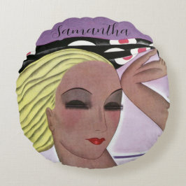 Schöne Blonde Lady (Personalize) Rundes Kissen