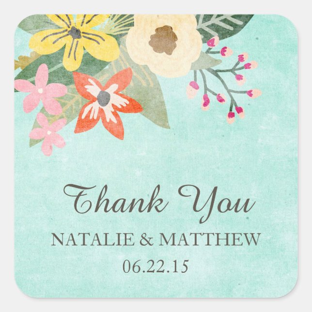 Schöne Blooms Hochzeit danke Ihnen für Sticker (Vorderseite)