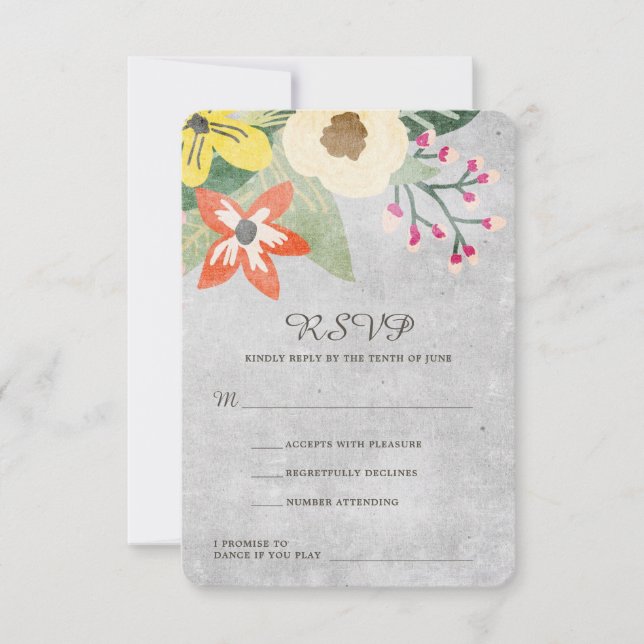Schöne Blooms Wedding RSVP Card | Grau | CUSTOM (Vorderseite)