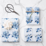 Schöne Blue Christmas Blume Geschenkpapier Set<br><div class="desc">Eine wunderschöne, blaue Weihnachtsweihnachtsweih-Blume in drei Designs auf einem feinen, blass blauen Hintergrund</div>