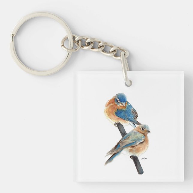 Schöne Bluebird Couture Watercolor Art Schlüsselanhänger (Vorderseite)