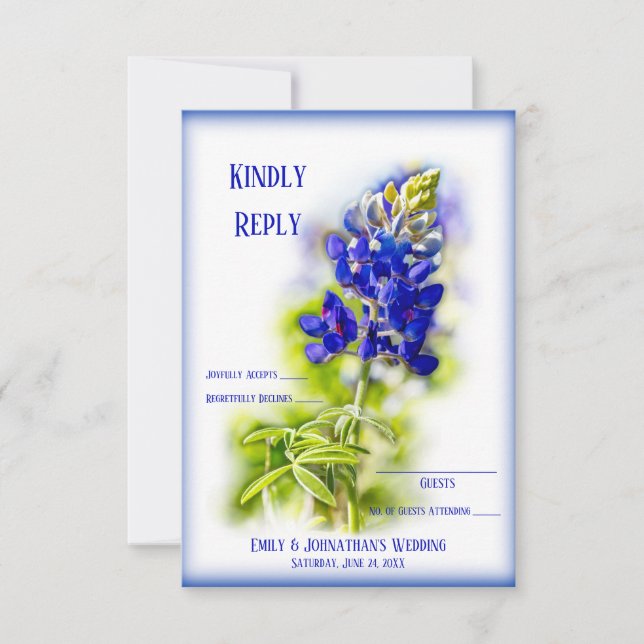 Schöne Bluebonnet-Blüte, Modernes Hochzeitsszenari Dankeskarte (Vorderseite)