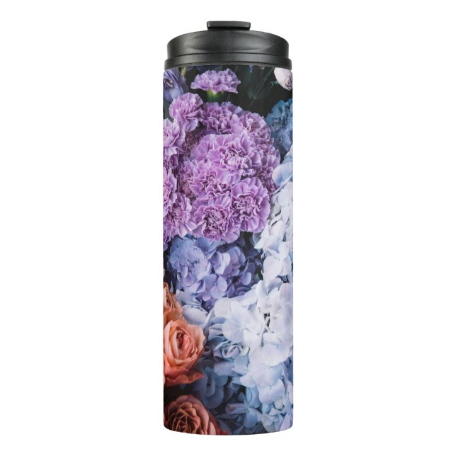 Schöne blühende Blume (Rose, Hydrangen, c Thermosbecher (Vorderseite)