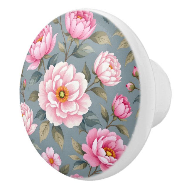 Schöne blühende rosa Blumen Keramikknauf (Rechts)