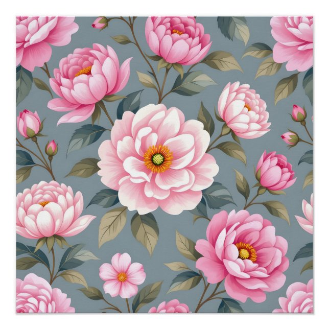 Schöne blühende rosa Blumen Poster (Vorderseite)