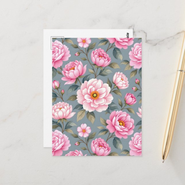 Schöne blühende rosa Blumen Postkarte (Vorderseite/Rückseite Beispiel)