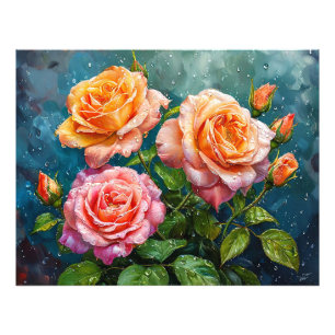 Schöne blühende Rose mit Wassertropfen Fotodruck