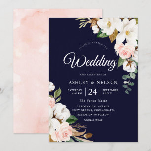 Schöne blühende Weiß- und Blütenhochzeit Einladung