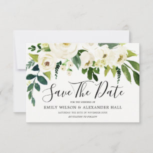 Schöne blühende weiße florale Save-The-Date-Karte Save The Date