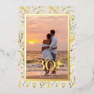 Schöne Blume 30. Hochzeitstag Gold Folieneinladung
