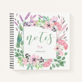 Schöne Blume | Aquarellblume und Blätter Notizbuch