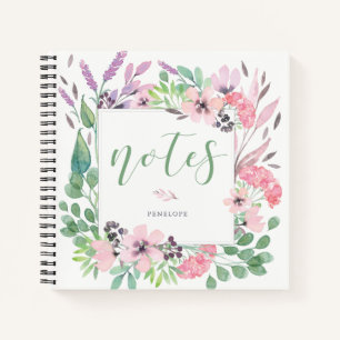 Schöne Blume   Aquarellblume und Blätter Notizbuch