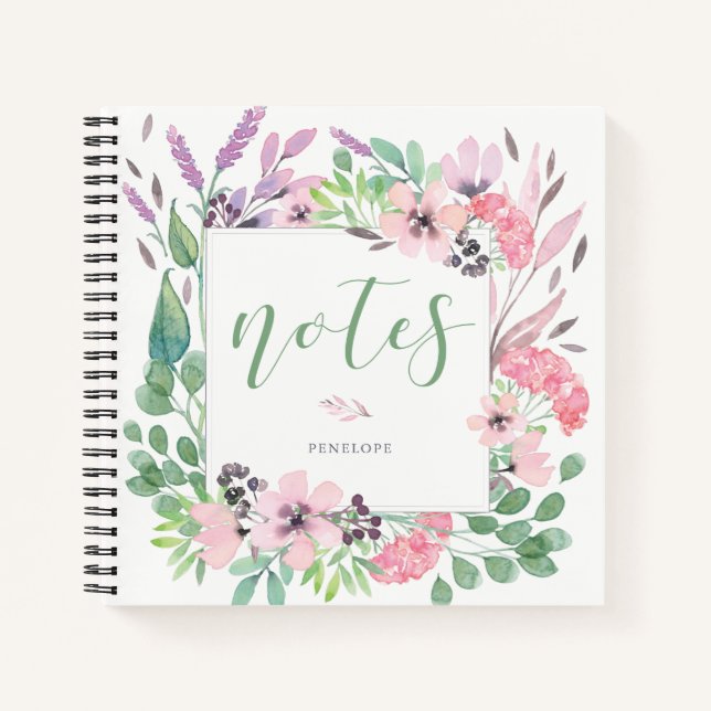 Schöne Blume | Aquarellblume und Blätter Notizbuch (Vorderseite)