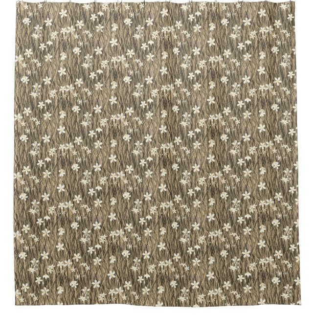 Schöne Blume auf Pflanze Blätter in Beige Shades Duschvorhang (Vorderseite)