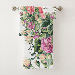Schöne Blume aus Peony mit farbigem Hintergrund Op Badhandtuch Set