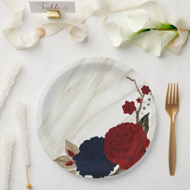 Schöne Blume aus Rot und Marine Pappteller (Hochzeit)
