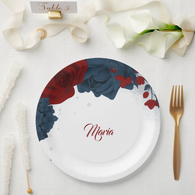 Schöne Blume aus Rot und Marine Pappteller (Hochzeit)
