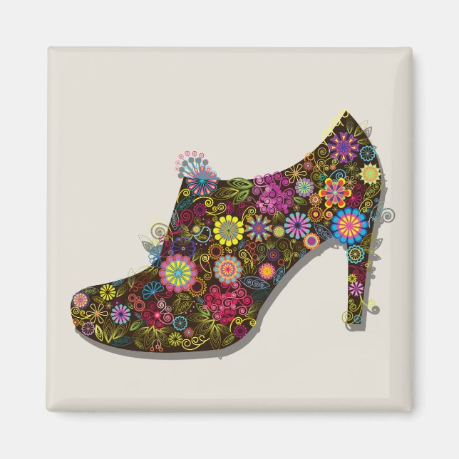 Schöne Blume & Bird Shoe Retro Magnet (Vorne)