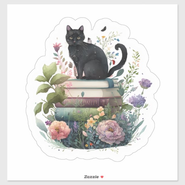 Schöne Blume Bücher und Katzen Aufkleber (Blatt)