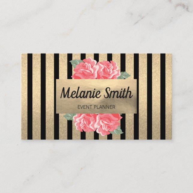 Schöne Blume Chic Vertical Striping (Golden) Visitenkarte (Vorderseite)