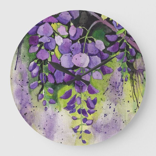 Schöne Blume der Wisteria   Große Wanduhr (Vorderseite)