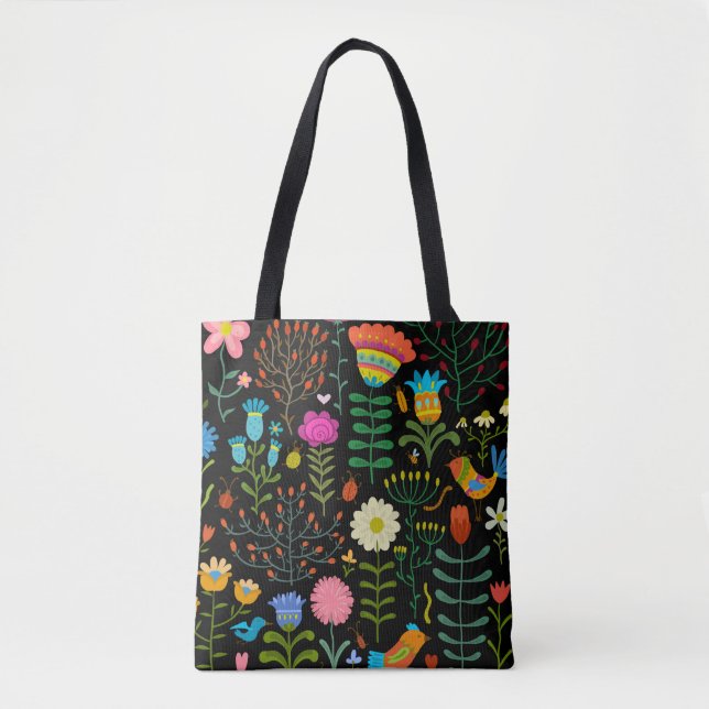 Schöne Blume handgezeichnetes Illustrationsmuster Tasche (Vorderseite)