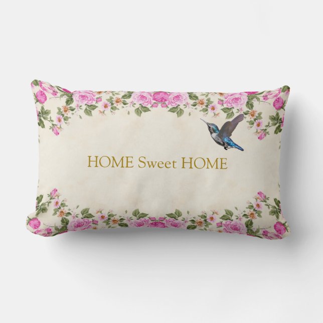 Schöne Blume & Hummingbird Zuhause Sweet Zuhause Lendenkissen (Vorderseite)