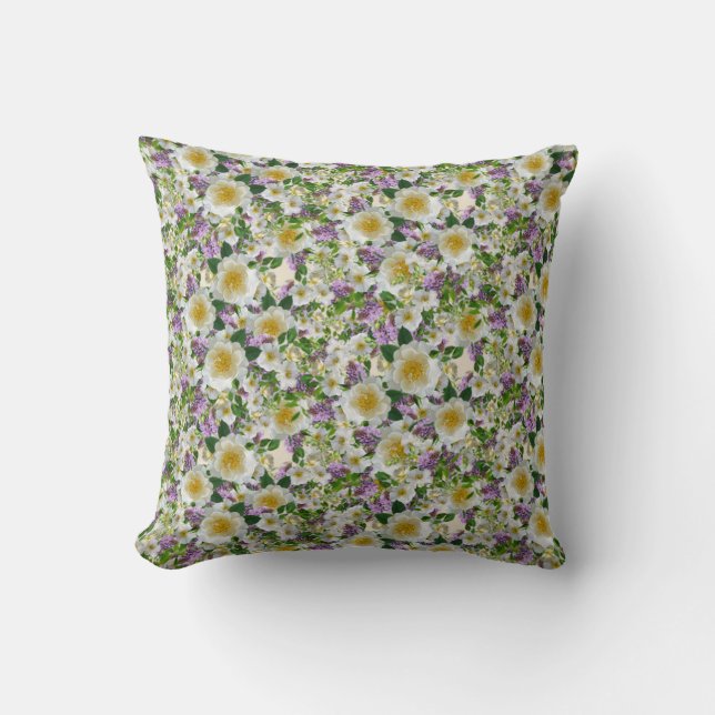 Schöne Blume in Weiß und Violett Kissen (Vorderseite)