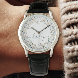 Schöne Blume Kraut Wasserfarbe Botanisches Weiß Armbanduhr