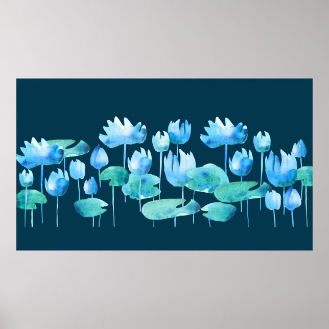 Schöne Blume mit Aquarelllotus Poster (Vorne)