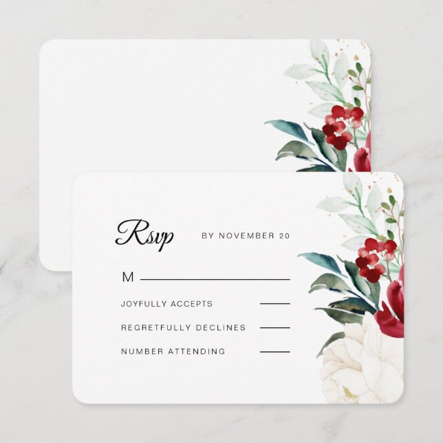 Schöne Blume mit Grün Weihnachten Hochzeit RSVP Karte (Vorne/Hinten)