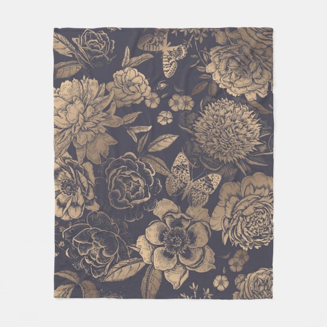Schöne Blume, Pfannkuchen, Rose und Schmetterlinge Fleecedecke (Vorderseite)