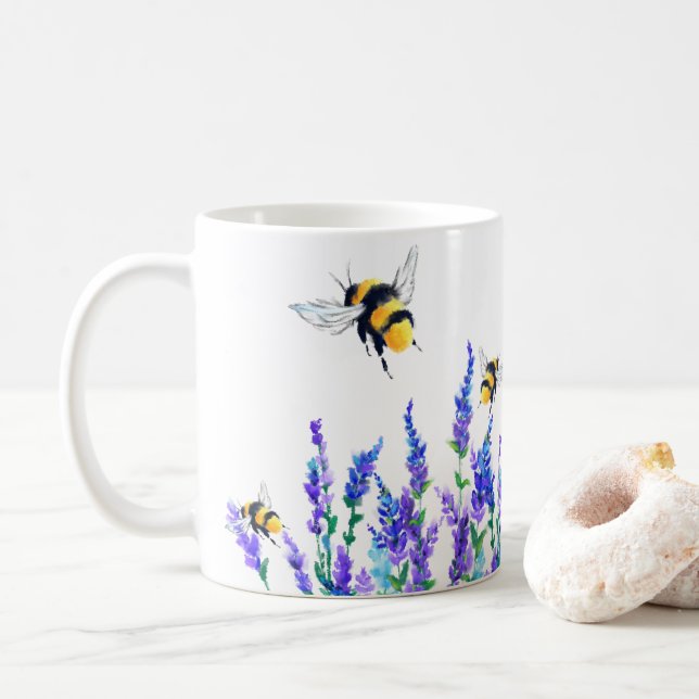 Schöne Blume und Bienen Kaffee Tasse (Mit Donut)