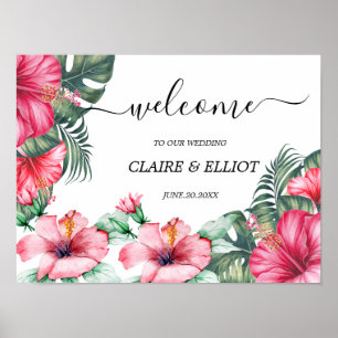 Schöne Blume und Blätter aus Palmen, florale Elega Poster