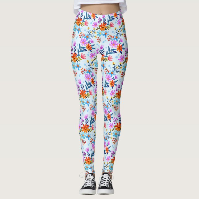 Schöne Blume und Blätter Muster Leggings (Vorderseite)